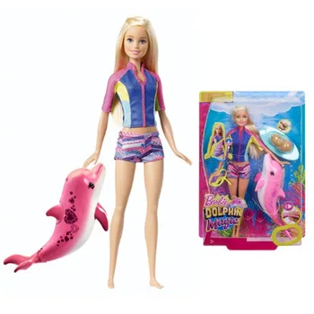 Barbie FBD63 Acțiune Figura Modelul Pop de Culoare-Schimba Fetele de Top Catelus Uda Jucărie Delfin Magic Cu Sunete Acvatice Prieteni cadou Jucărie