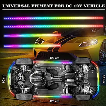 Masina Caroseriei Lumini de Neon Flexibil LED Strip Lumină Automobile Underglow Lampa de Control APLICAȚIE care Curge RGB Impermeabil Atmosfera Lampa