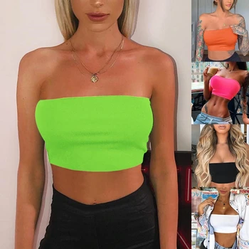 Femei Sexy Fara Bretele Decupate Tub De Top De Vară Neon De Culoare Solidă De Pe Umăr Bralette De Bază Înfășurat În Piept Bandeau Bustier Clubwear