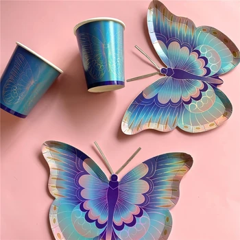 La mulți ani Colorate DIY Fluture Tacamuri Farfurii de Hârtie Cupe Petrecere de Nunta de Decorare de Aprovizionare
