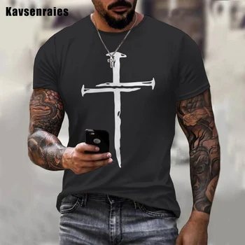 Casual 3D de Imprimare T-shirt pentru Bărbați Femei Isus Cruce Scurtă cu mâneci Supradimensionate Gât Rotund Streetwear Colocare