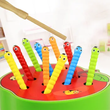 Copilul Lemn Magnetic Blocuri de Jucărie Minunat de Fructe Jucarii Bloc Roșu Căpșună/Apple a Prinde Bug-uri/Caterpillar Suge Insecte Copii