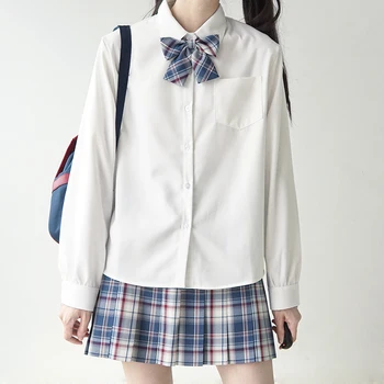 Unisex Barbati DK / JK Alb Uniform Fusta Studenți Japonezi Lung / Scurt Maneca Vară de Vară, de Toamnă, Alb Bluza Femei Top