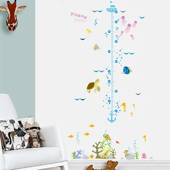 Amuzant Nemo desene animate pește grafic de creștere înălțime măsură pentru copil autocolant de perete acasă decal camera pentru copii decor pepinieră poster