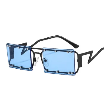 D&T Nou Dreptunghi ochelari de Soare Femei Bărbați Nit Decor Pătrat Cadru Metalic PC Colorate Lentile de Lux de Designer de Brand Tendință UV400