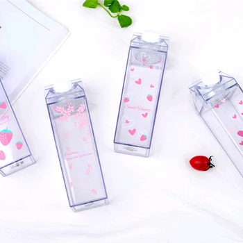 500ML Creative Drăguț din Plastic Clar Cutie de Lapte Sticla de Apa de Moda Capsuni Transparent Cutie Lapte Suc de Cana de Apa de Sticla