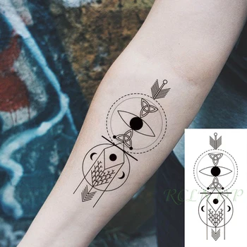 Impermeabil Tatuaj Temporar Autocolant Negru Ochi Lunar Luna Săgeată Geometrice Tatuaj Flash Tatuaj Tatuaje False Artă pentru Barbati Femei