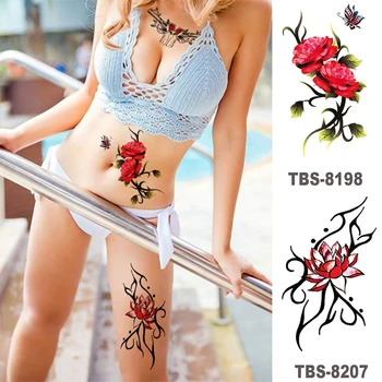 Temporar Frumoase Autocolante Tatuaj Rose Purpuriu Roșu Trandafir Fluture Craniu Bărbați Și Femei Moda Artă Tatuaj