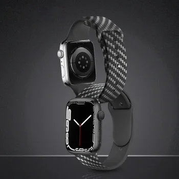 Fibra de Carbon caz+Curea Pentru Apple Watch band 44mm cu diametrul de 40mm, 45mm/41mm 42mm 38mm silicon correa bratara iwatch seria 3 5 6 7 SE
