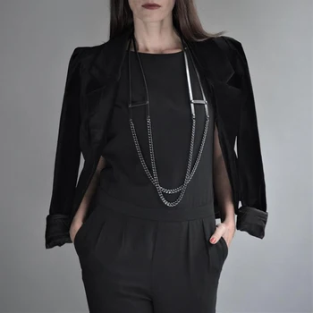 M&YDBZ Fashion din Piele cu Pandantiv Coliere Pentru Femei Negru Lung Colier Cravată High Street Punk Lanțuri de Bijuterii Accesorii vestimentare