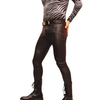 Bărbați Convex Husă de PU Tight Pantaloni de Creion Bar Clubwear Faux din Piele Jambiere Slab de sex Masculin Motocicleta Spodnie Moda Streetwear