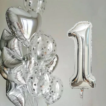 Argint Număr Folie de Baloane din Latex Set Happy 1st Birthday Party Decoratiuni pentru Copii Adult Nunta Consumabile Copil de Dus Aer Mingea