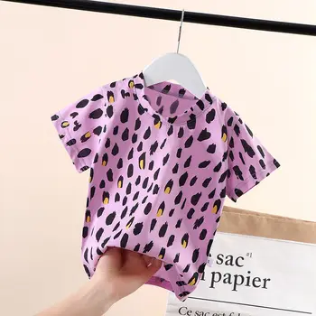 Copii leopard de imprimare de bumbac cu mânecă scurtă T-shirt de vară stil nou fată băiat copil tendință de moda de top P4220