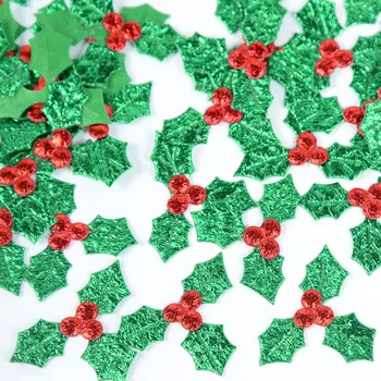 100buc Drăguț Sclipici Verde Holly Frunze Și Boabe de culoare Roșie Decor de Crăciun Decor de Masă-Stick pe DIY Arta Tesatura Accesorii