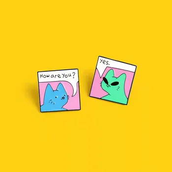 Set de Dialog Pisica Drăguț Email Broochs Rece Pătrat Desene animate Ace Cadou pentru Prietenii Iubitori de Bijuterii Personalizate Tricou Insigna en-Gros