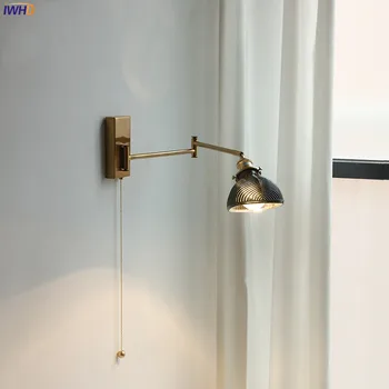 IWHD Leagăn Brațul Lung Lampă de Perete de Lângă Trage în Lanț a Comuta la Stânga Și la Dreapta Roti Ceramice Abajur Dormitor Oglinda de la Baie de Lumină LED-uri