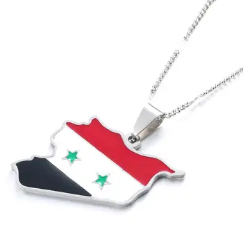 Din Oțel Inoxidabil Email Siria Harta Pavilion Pandantiv Coliere La Modă Sirieni Harta Lanț De Bijuterii