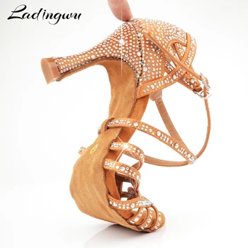 Ladingwu Satin de Matase de Caise Și Bronz latină Pantofi de Dans Șampanie de Culoare Stras Salsa Dans Pantofi de Femeie zapatos de mujer