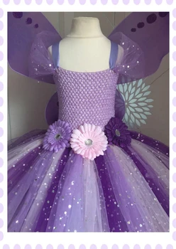 Fete Purple Butterfly Fairy Rochie Tutu Copii Croșetat Rochie de Flori Sclipici Tul Rochie de Bal cu Aripa Copii Costum Petrecere Rochie