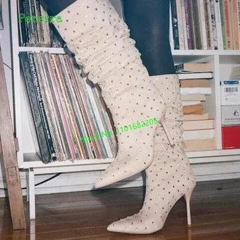 Genunchi-mare Stiletto Slouch Boot Cu Bijuterie 2022 Femei Monofazate Subliniat Toe Sexy Moda Elegant Party Plus Dimensiunea Pantofi New Sosire