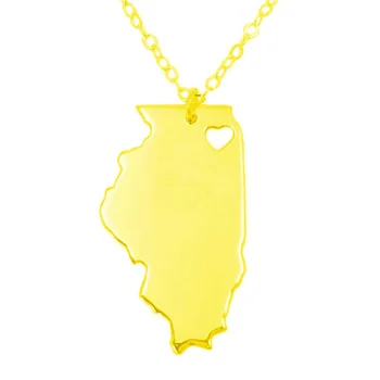 SUTEYI Statului Illinois Colier Hartă de Stat în Formă de Coliere Illinois Pandantiv Crescut de Culoare de Aur Cu Un Colier Inima