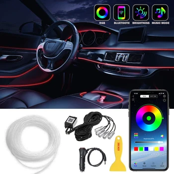 12V Auto LED Atmosfera Interior Auto de Iluminat LED Banda de 6 Metri EL Neon Decor Benzi RGB mai Multe Moduri de Sunet App de Control