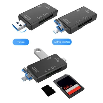 6-În-1 Cititor de Card SD USB C Cititor de Carduri USB 2.0 TF/Mirco SD Inteligent Cititor de Carduri de Memorie de Tip C OTG Flash Drive Cardreader Adaptor