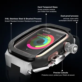 Banda de cauciuc +Metal bezel pentru Apple Watch Band 8 7 45mm Lux Mod kit de Caz cu ecran pentru iwatch serie se 6 5 4 44mm 40mm 41mm