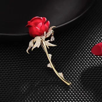 Trandafir rosu Floare Broșe pentru Femei Email de Cristal Elegant de Lalele Ace de Rever Costum Rochie Insigna Nunta Brosa Accesorii de Îmbrăcăminte