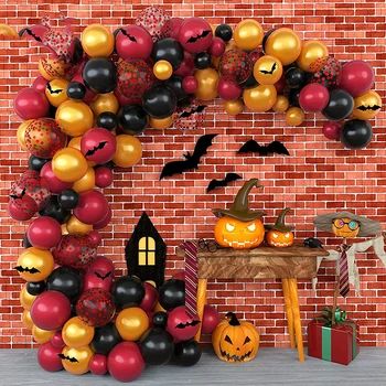 Petrecere de Halloween, Baloane 3D Negru Lilieci Autocolante Rosu-Visiniu-Negru Crom Aur Baloane Arcada Ghirlanda pentru Decoratiuni de Halloween