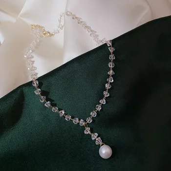 Coreea De Cristal Pietre Neregulate Cravată Colier Cu Simulate Perla Pandantive Noua Moda Bijuterii Femei Collares Cadou