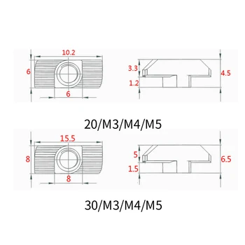50Pc/lot M3/M4/M5 pentru 2020 3030 Serie Slot T-nut de Alunecare T Piuliță Ciocan În Fixați Piulița Conectorului de Aluminiu Extrudare