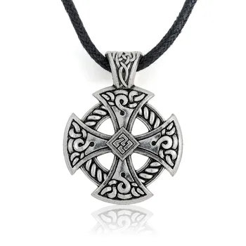 Forma Mea Cruce Scut Viking Pandantiv Colier Bijuterii Tibetane Argintii Solare Nod Cruce Religioase Creștine Irlandez Druid Piele
