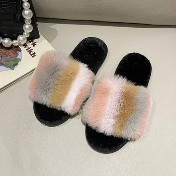 Iarna Femei Pluș Cald Papuci de Casa Faux Blana Fată de Moda Bumbac cu Blană, Încălțăminte Non-Alunecare Pantofi de Interior de uz Casnic Diapozitive