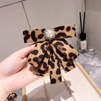 Noi Cristal Papion Brosa Material Leopard de Imprimare Perla Corsaj Guler de Camasa broșă Moda Bijuterii Cadouri pentru Femei Accesorii