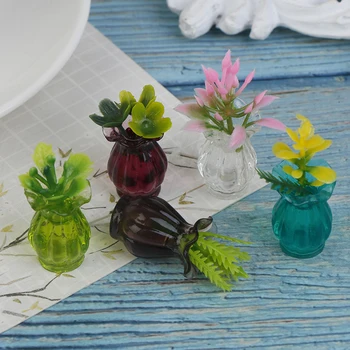 5pcs casă de Păpuși, Miniaturi 1:12 Colorate Mini Ghiveci de Ceramica Manual DIY Casa Papusa de Bucătărie din Ceramică Decora vaza+flori