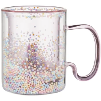 Multicolore In Forma De Inima Nisipuri Mișcătoare Cupa Creative Strat Dublu De Sticlă Ceașcă Halbă De Cafea Ceai Lapte Suc De Pahar De Apă Drinkware