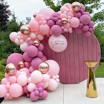 Macaron Balon Roz Ghirlanda Arc Kit De Nunta Petrecere De Ziua De Decorare Pentru Copii Globos Aur Rose Confetti Latex Ballon Copil De Dus