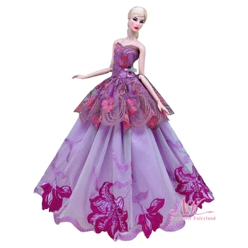 NK Oficial 1 Buc Violet Rochie de Mireasa din Dantela Pentru 1/6 BJD FR Papusa Printesa de Moda Haine Pentru Barbie Papusa Accesorii Jucarii