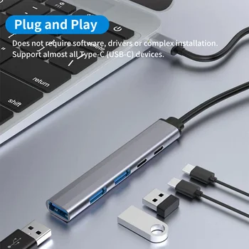RYRA 5 In 1 Multifunctional C Hub USB Cu 5 Porturi USB 3.0 Type-C, Adaptor Convertor Sprijinul PD 65W Încărcare Rapidă Pentru Macbook Laptop PC