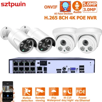 H. 265 6CH 5mp POE NVR Kit CCTV Sistem de 4MP IP POECamera P2P IR IP66 Fata DetectionOutdoor Intemperii Video SecuritySurveillance