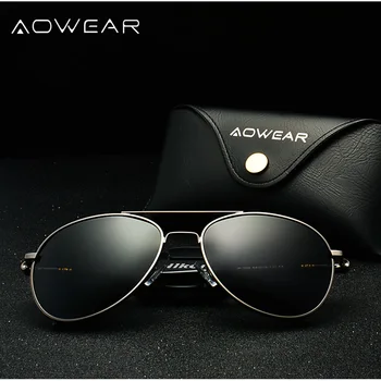 AOWEAR de Brand Designer de Aviație Bărbați ochelari de Soare Polarizat Retro Ochelari de Pilot de Om Classic Driver Ochelari cu Cazul oculos de sol