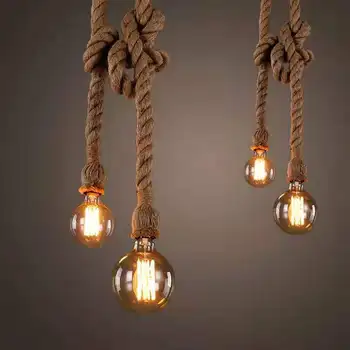 Vintage Sisal Frânghie pendfant lampa Retro Industrial Lampă de Agățat Creative Loft Stil Țară Edison Becul Acasă Lămpi Decoratiuni