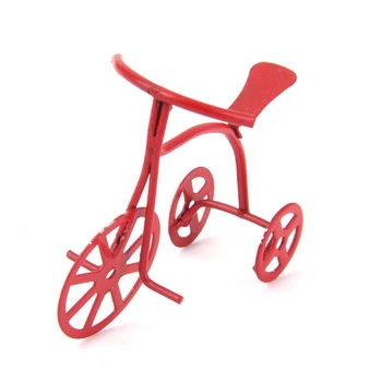 Miniatura Casă De Păpuși Decor 1/12 Jucărie Retro De Metal Roșu Biciclete Childs Tricicleta
