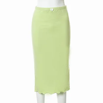 Verde proaspătă fustă Midi cu Talie Înaltă Y2K Estetice Streetwear-Sexy Bodycon Fantă Albe de Vara Arc Fuste Drepte Tinutele Femeilor