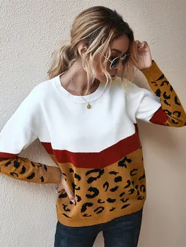 Toamna Iarna Moda Leopard Pulover Tricotate Femei 2022 Nou Casual, O-gat Maneci Pulovere Top