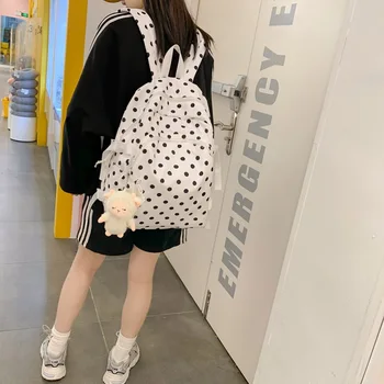 Calitatea Reală Școală De Design Geanta Trendy Model Vaca Fată Drăguță Nailon Sac De Panza Versiunea Coreeană Doamnelor Rucsac Polka Dot Model