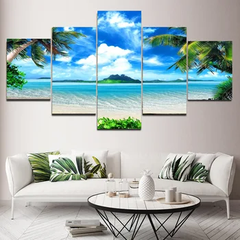 5 Panoul de Peisaj Apus de soare pe Plaja Nor peisaj Marin Panza Pictura Tropice Palm Coast Postere si Printuri de Arta de Perete Decor Acasă Nici un Cadru