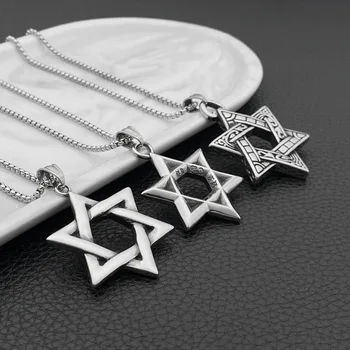 Hexagrama Steaua lui David Pandantiv Israel Lanț Geometrice Coliere Barbati Femei din Oțel Inoxidabil Judaica Culoare Argintie Evreu Bijuterii