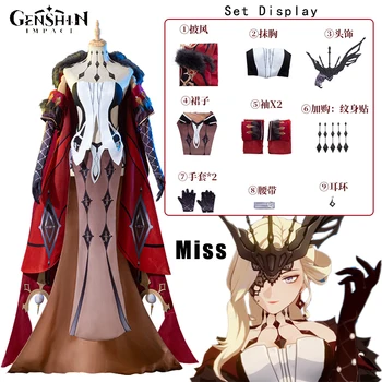 Joc Anime Genshin Impact Costum Fatui de-al Optulea scaun doamna La Signora Cosplay Uniformă de Păr Îmbrăcăminte Costume de Halloween pentru Femei